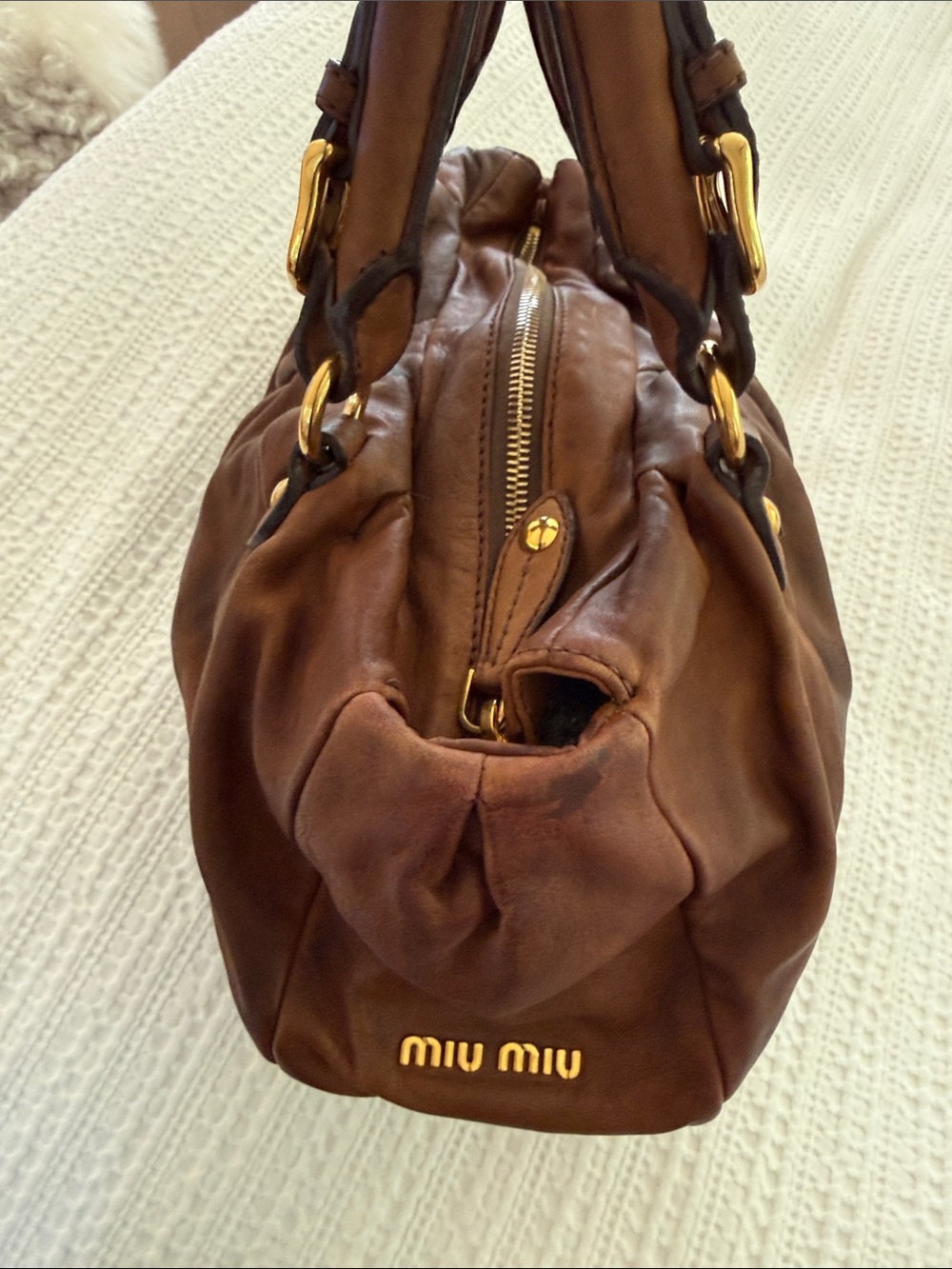 MIU MIU by PRADA Vintage Nappa 2Way Brown Leather Satchel Gold Hardware - Picture 6 of 12